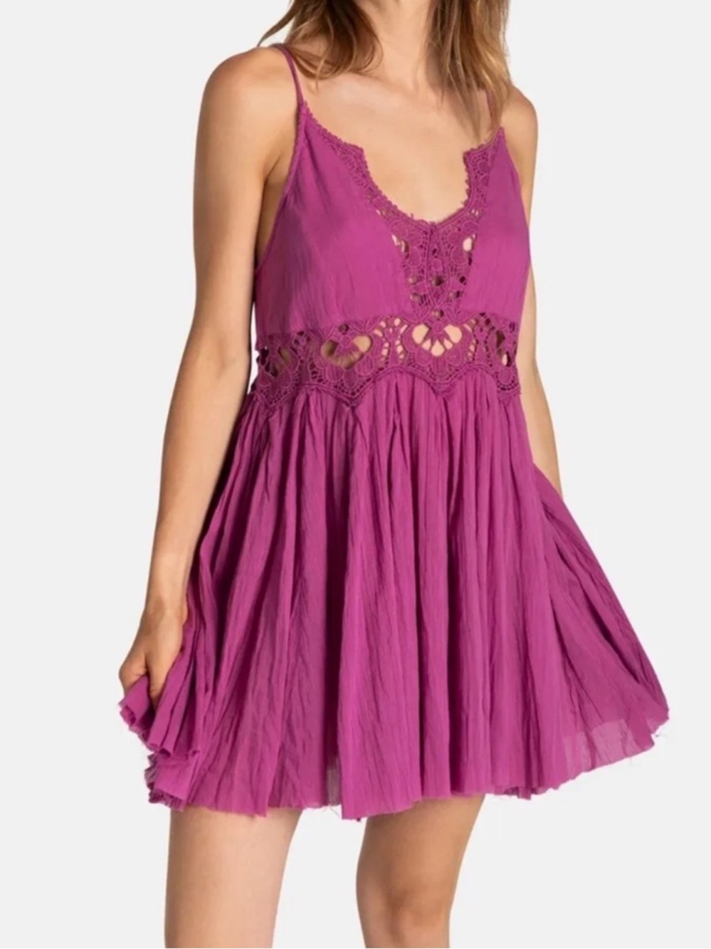 NWOT Free People Ilektra Lace Accent Cotton Slip Dress In Dahlia Mauve Size XL